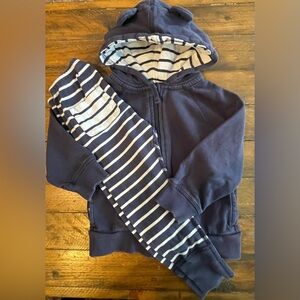 Toddler Kids HANNA ANDERSSON Navy White Striped Hoodie Sweatshirt W/Pants Sz 3T